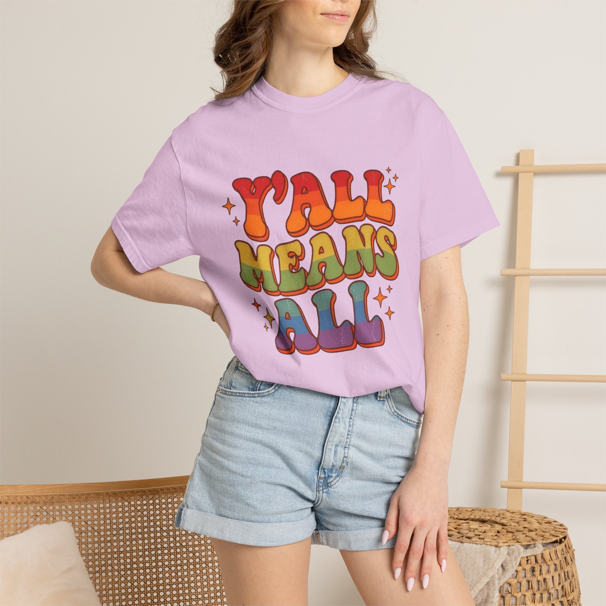 Yall Means All Retro Rainbow Pride Comfort Colors Tee