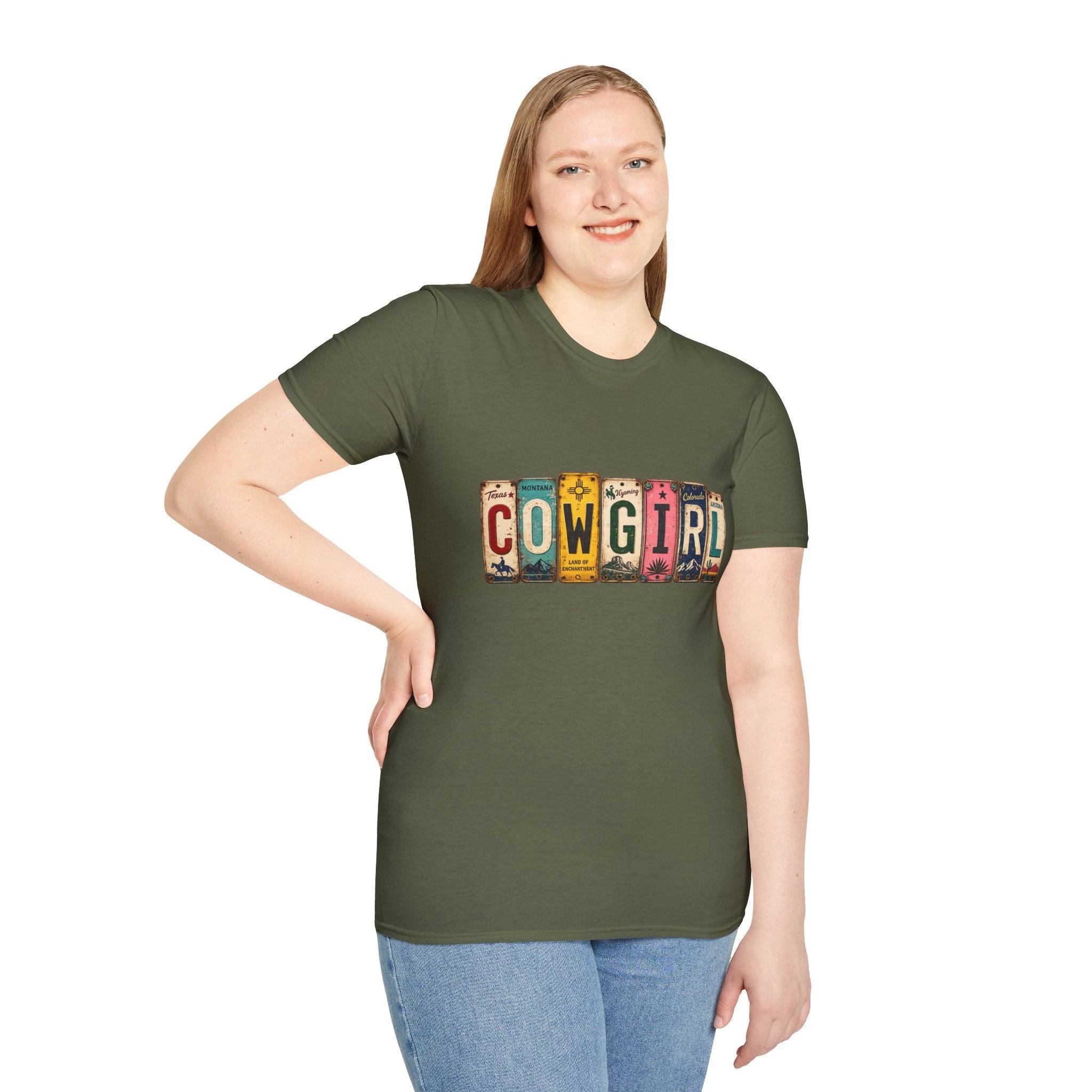 Western Cowgirl License Plate Letter T-Shirt