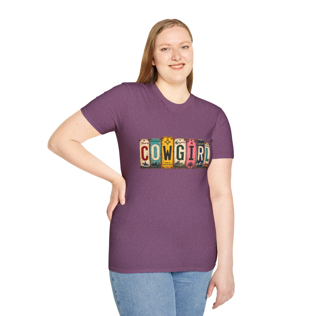 Western Cowgirl License Plate Letter T-Shirt
