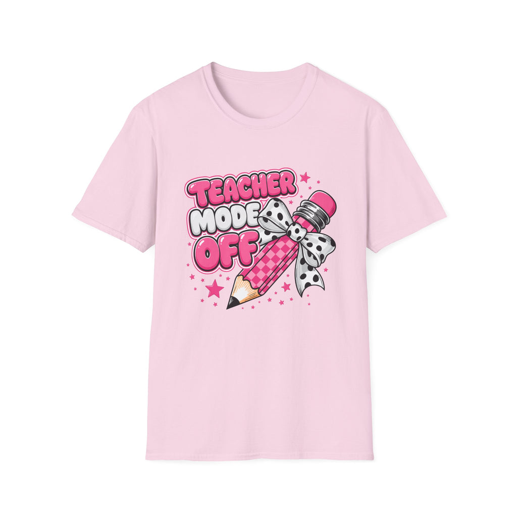 Teacher Mode Off T-Shirt — Cute Pink Pencil Graphic Tee for Teachers