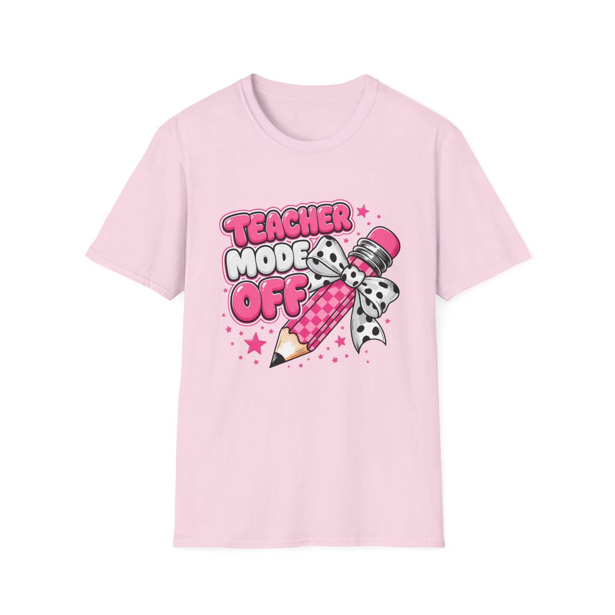 Teacher Mode Off T-Shirt — Cute Pink Pencil Graphic Tee for Teachers