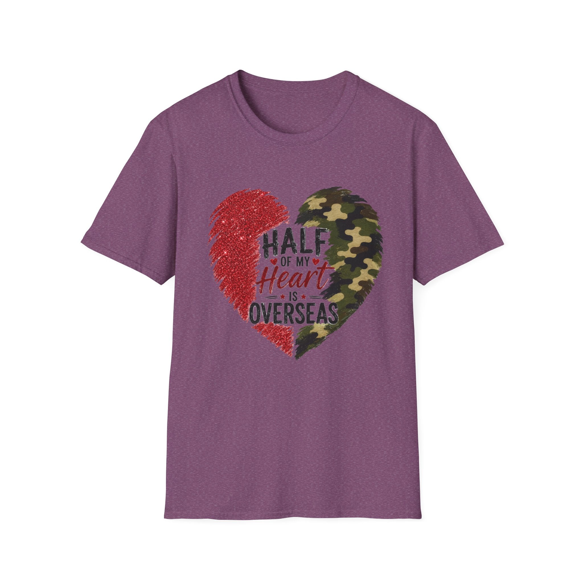 Half My Heart Is Overseas Camo and Red Heart T-Shirt