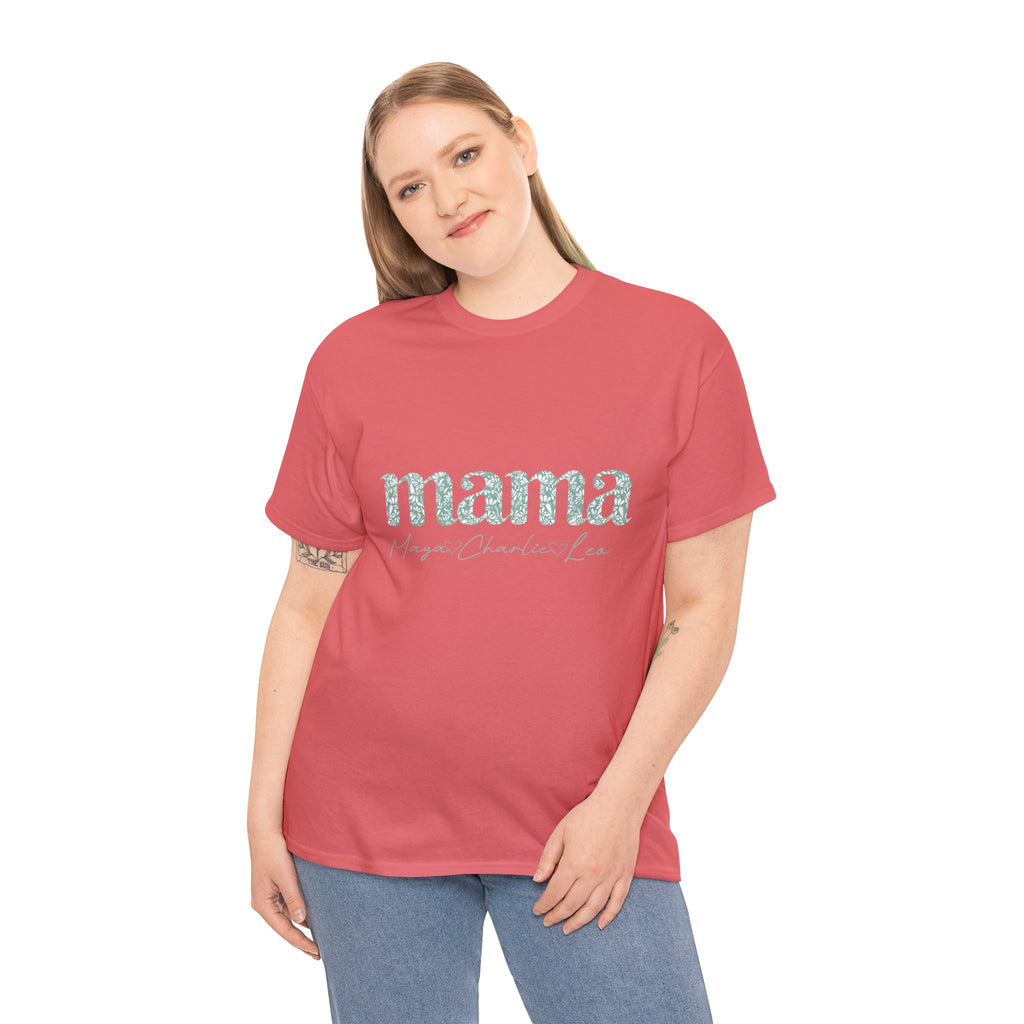 Mama Script Floral Tee — "mama" Mint Pattern Mom T-Shirt