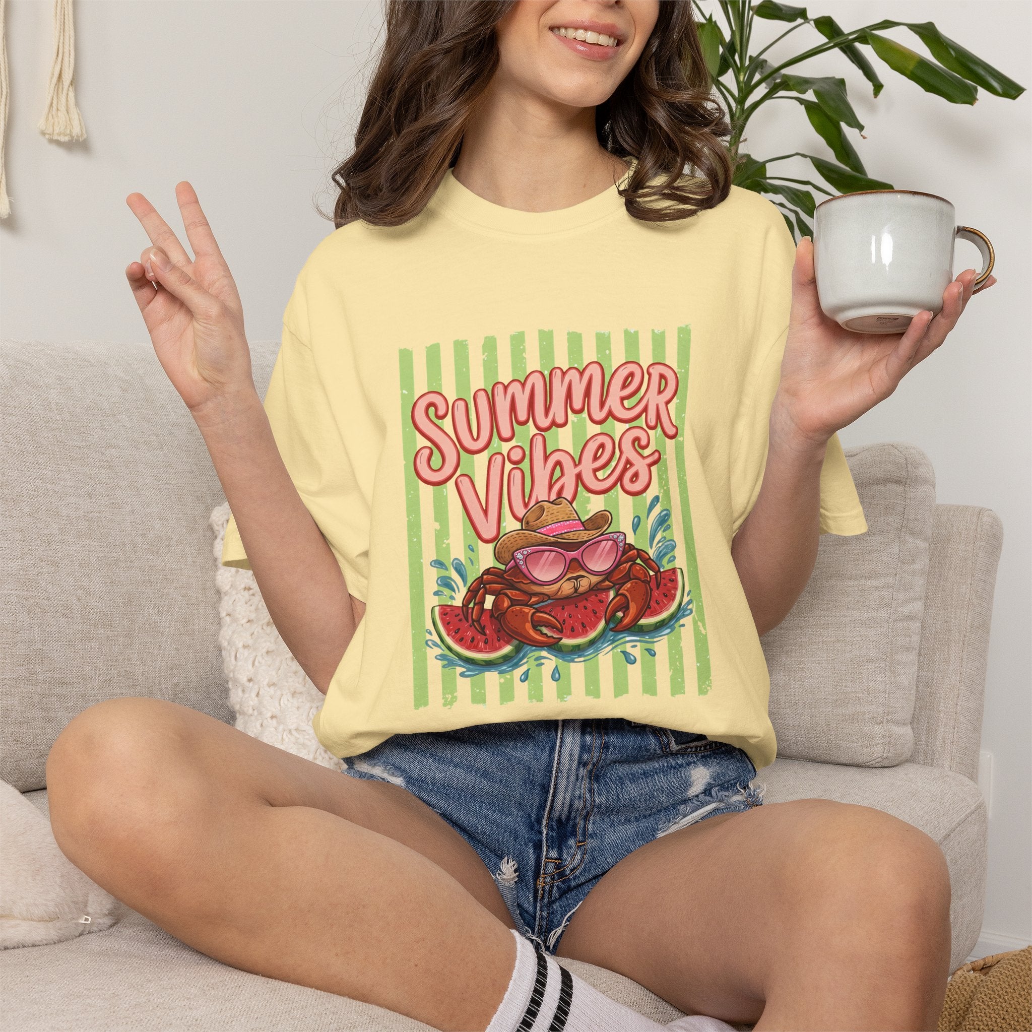 Summer Vibes Watermelon Crab Comfort Colors TShirt