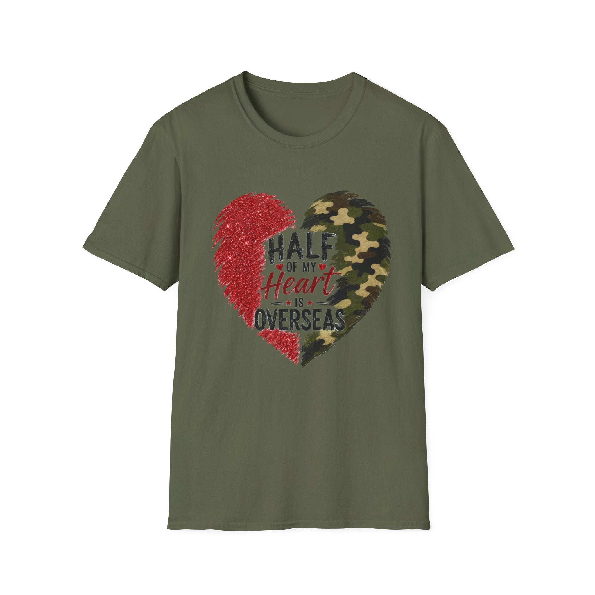 Half My Heart Is Overseas Camo and Red Heart T-Shirt