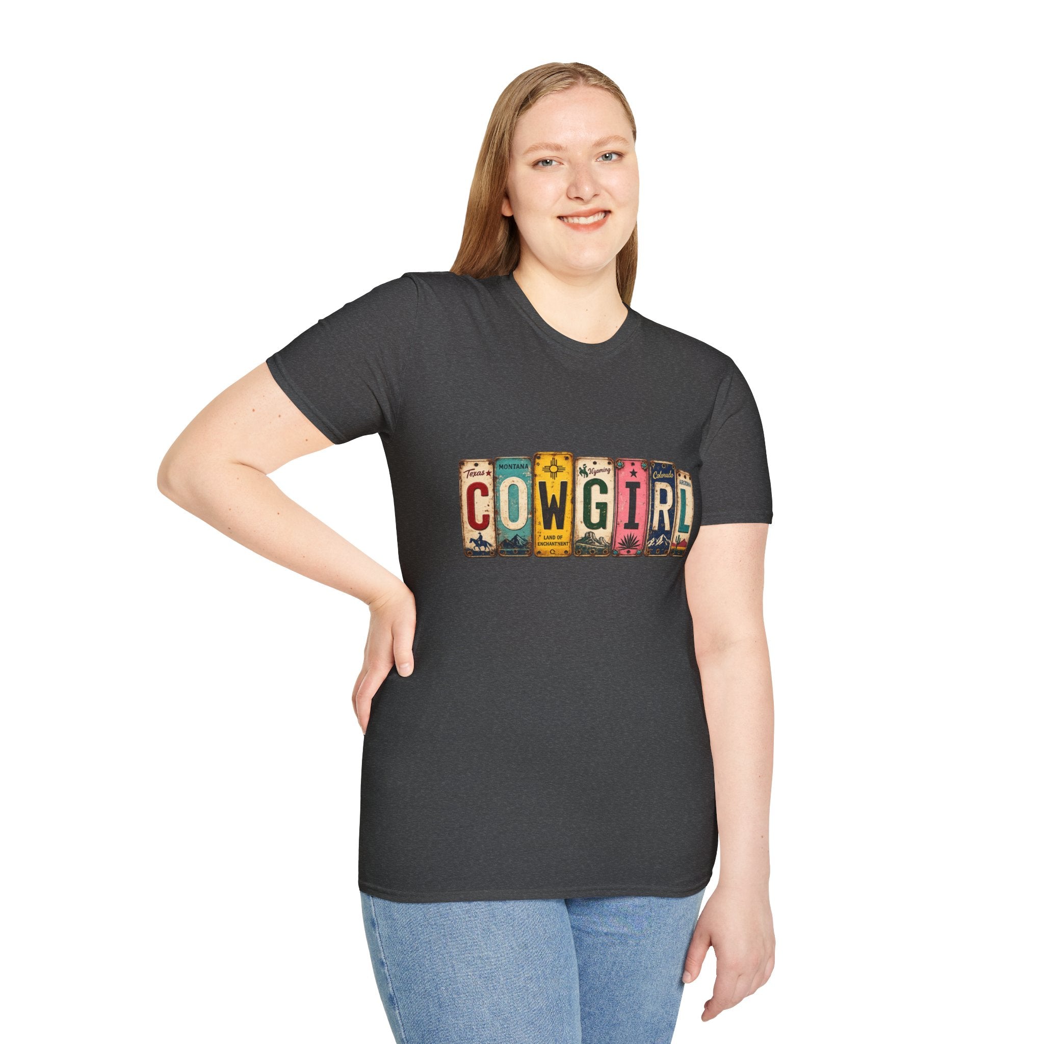 Western Cowgirl License Plate Letter T-Shirt