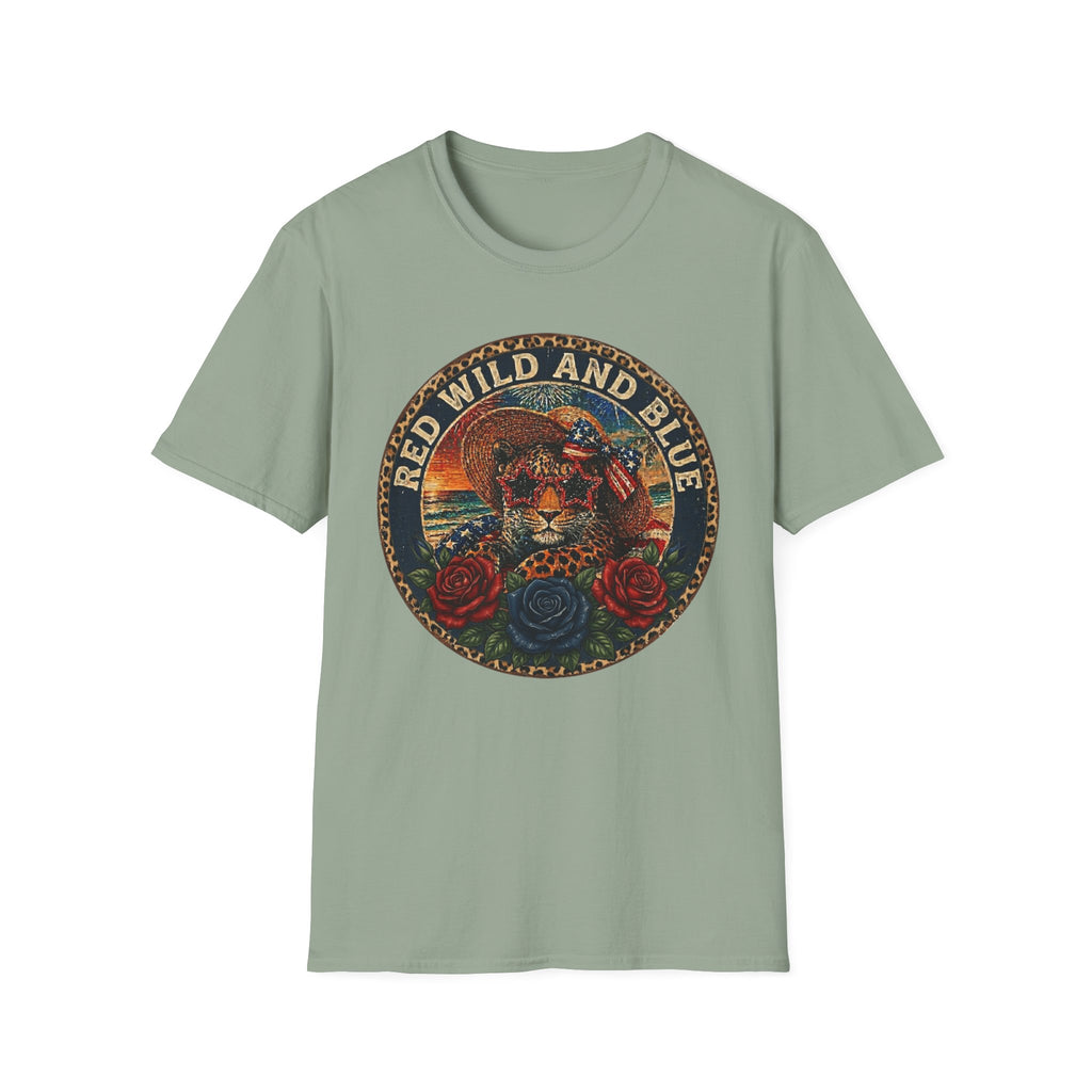 T-Shirt — "Red Wild and Blue" Vintage Leopard Graphic