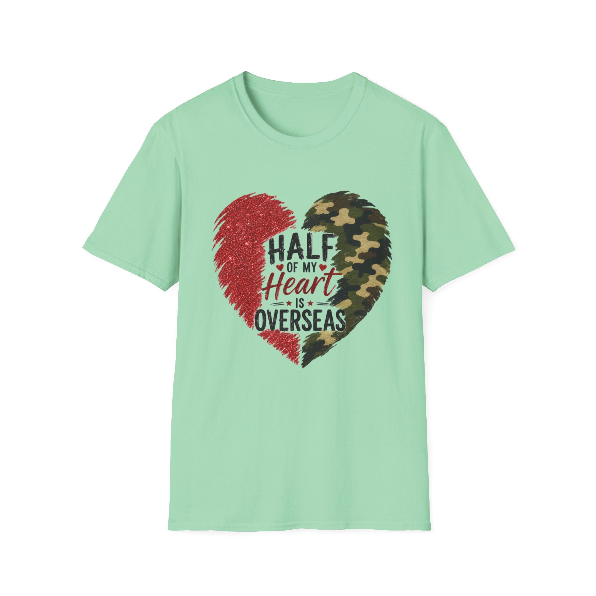 Half My Heart Is Overseas Camo and Red Heart T-Shirt
