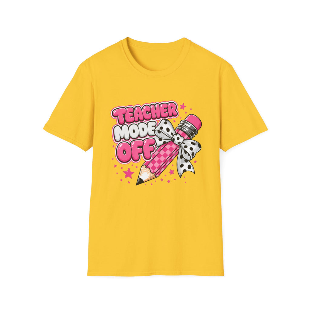 Teacher Mode Off T-Shirt — Cute Pink Pencil Graphic Tee for Teachers
