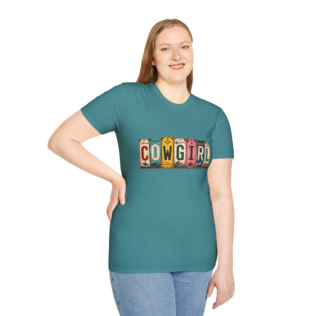 Western Cowgirl License Plate Letter T-Shirt