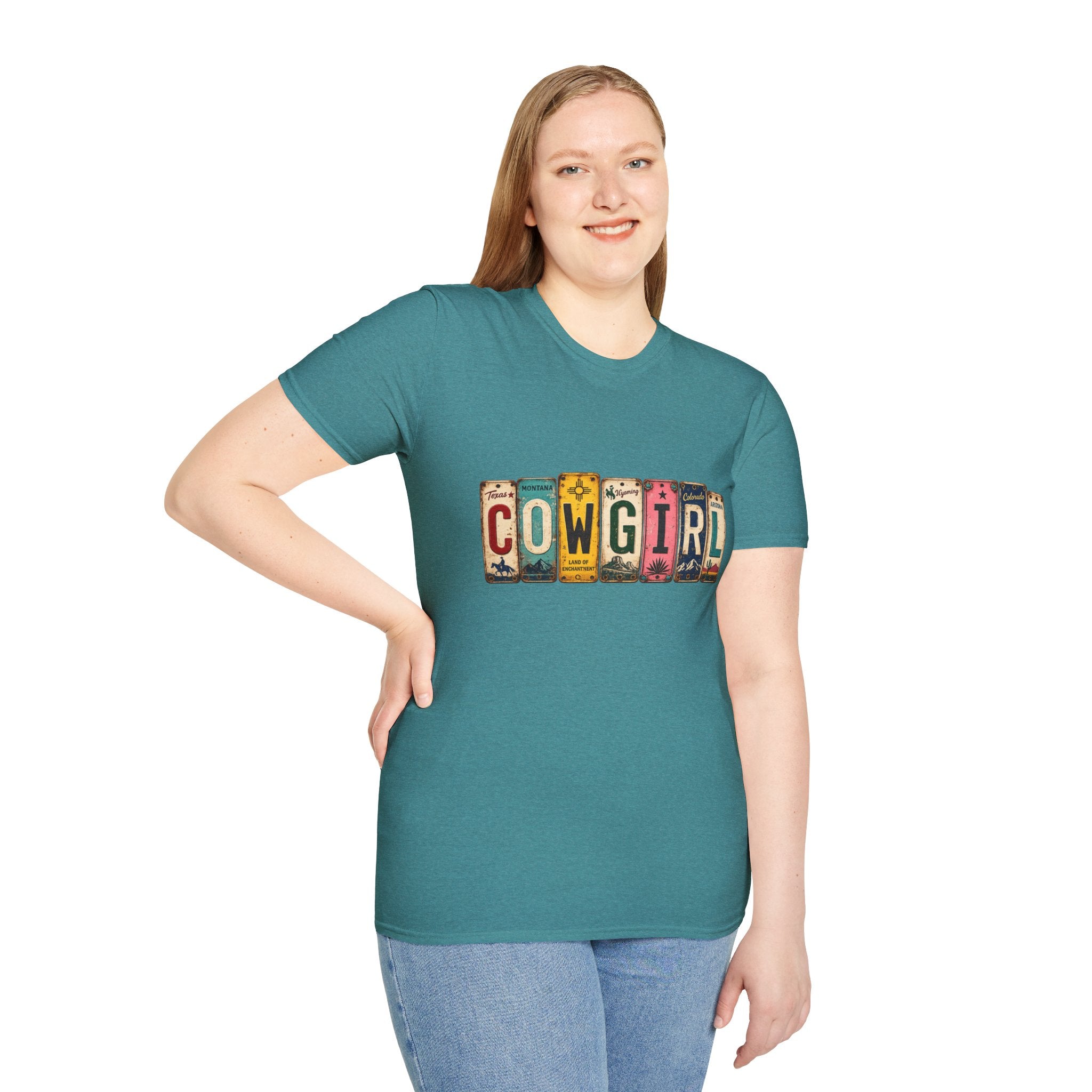 Western Cowgirl License Plate Letter T-Shirt