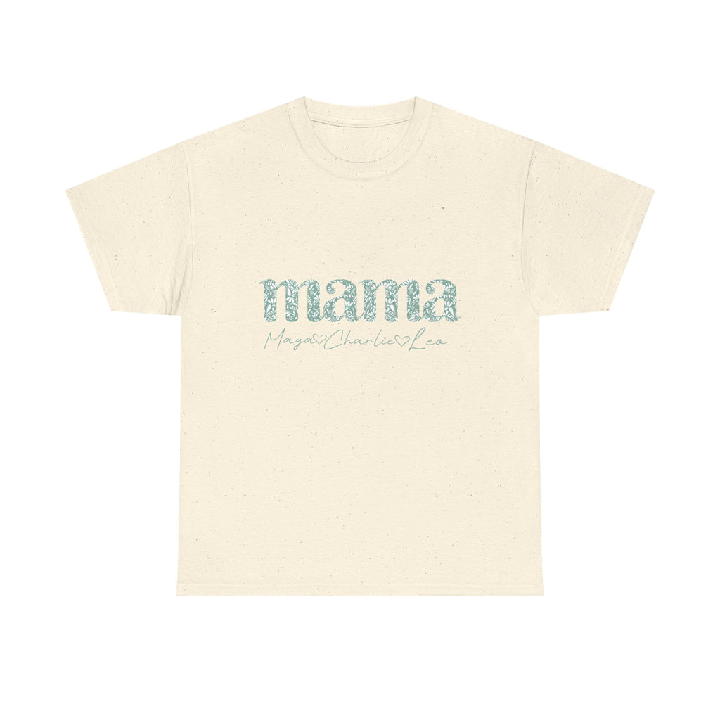 Mama Script Floral Tee — "mama" Mint Pattern Mom T-Shirt