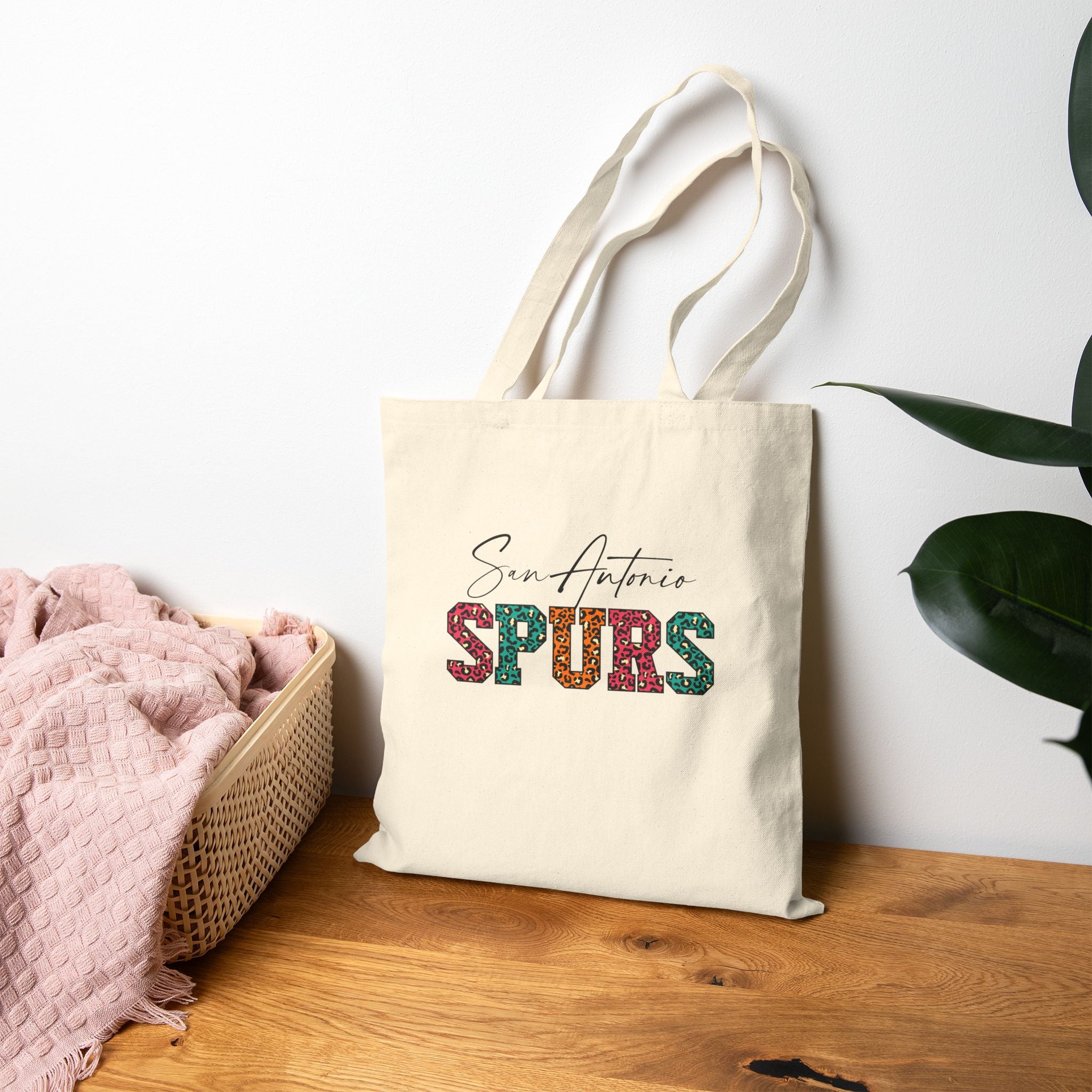 San Antonio Spurs Fiesta Leopard Lettering Tote Bag