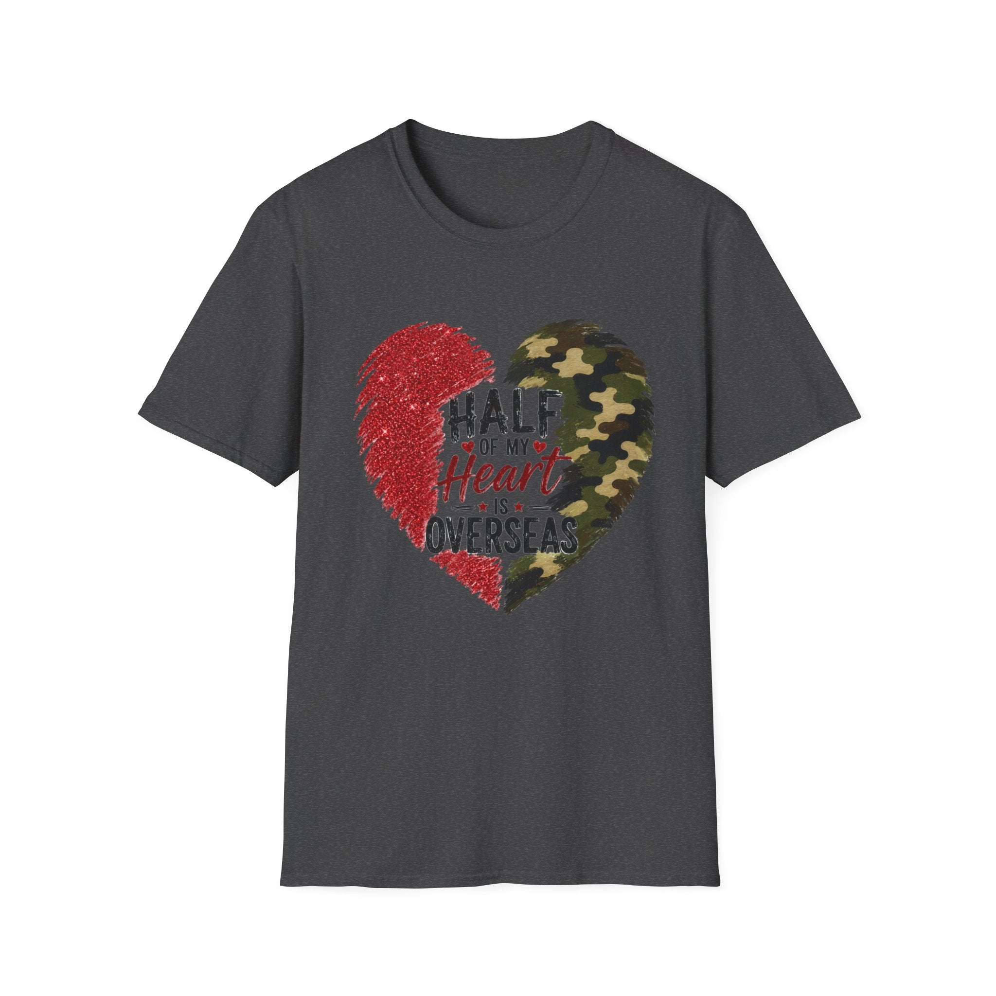 Half My Heart Is Overseas Camo and Red Heart T-Shirt