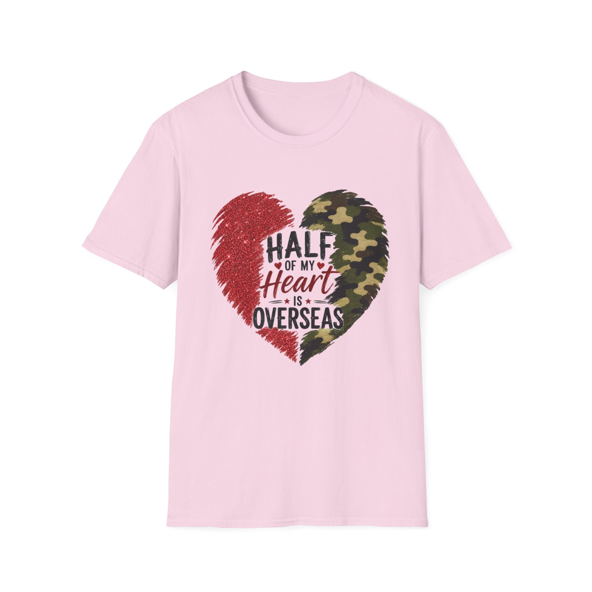 Half My Heart Is Overseas Camo and Red Heart T-Shirt
