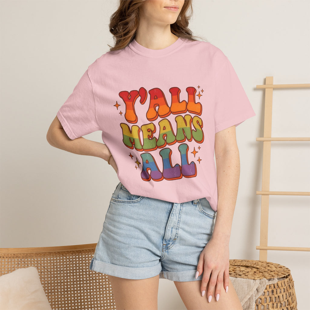 Yall Means All Retro Rainbow Pride Comfort Colors Tee