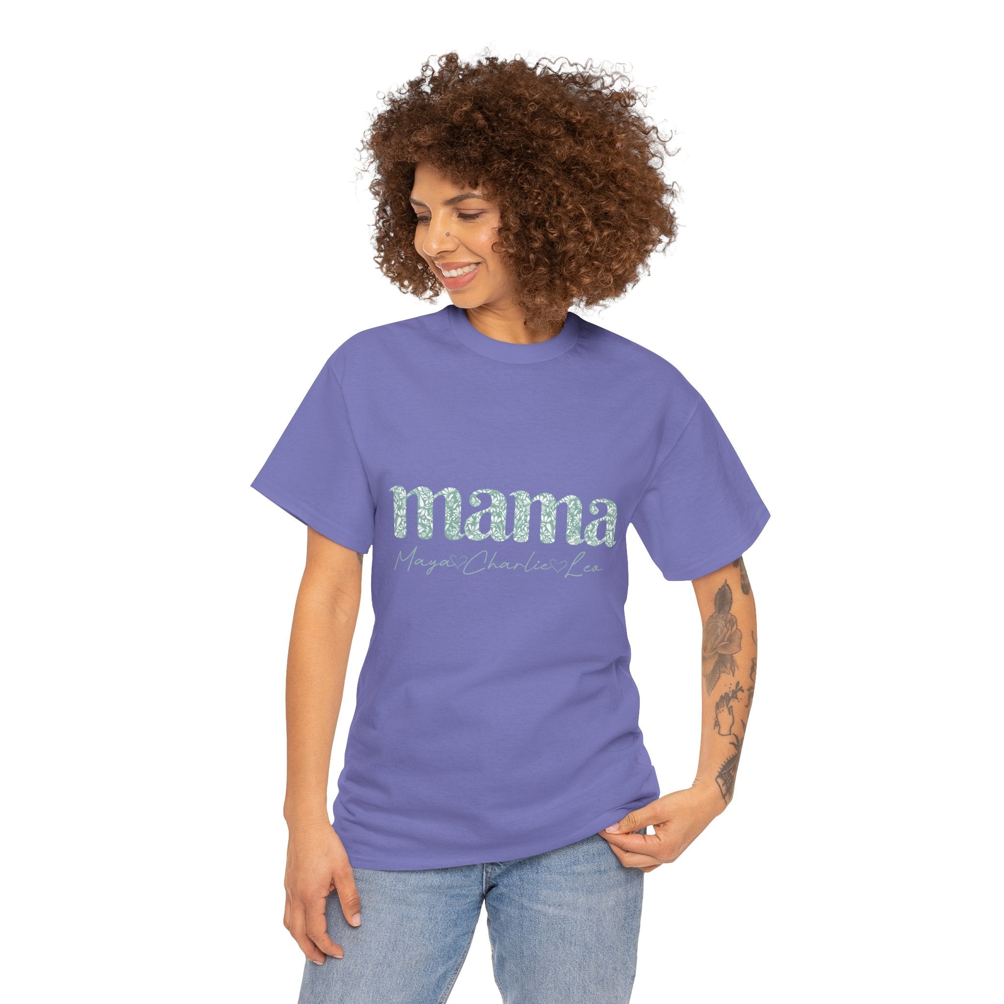 Mama Script Floral Tee — "mama" Mint Pattern Mom T-Shirt