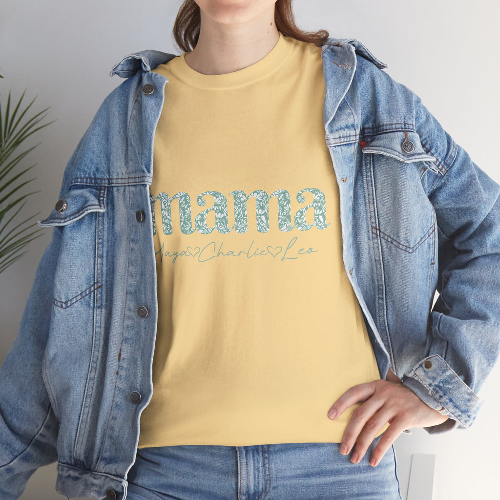 Mama Script Floral Tee — "mama" Mint Pattern Mom T-Shirt