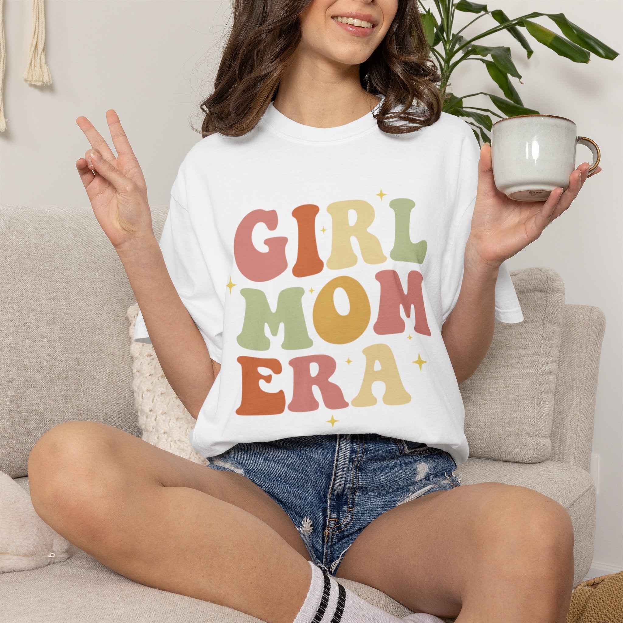 Girl Mom Era Retro Rainbow Comfort Colors TShirt