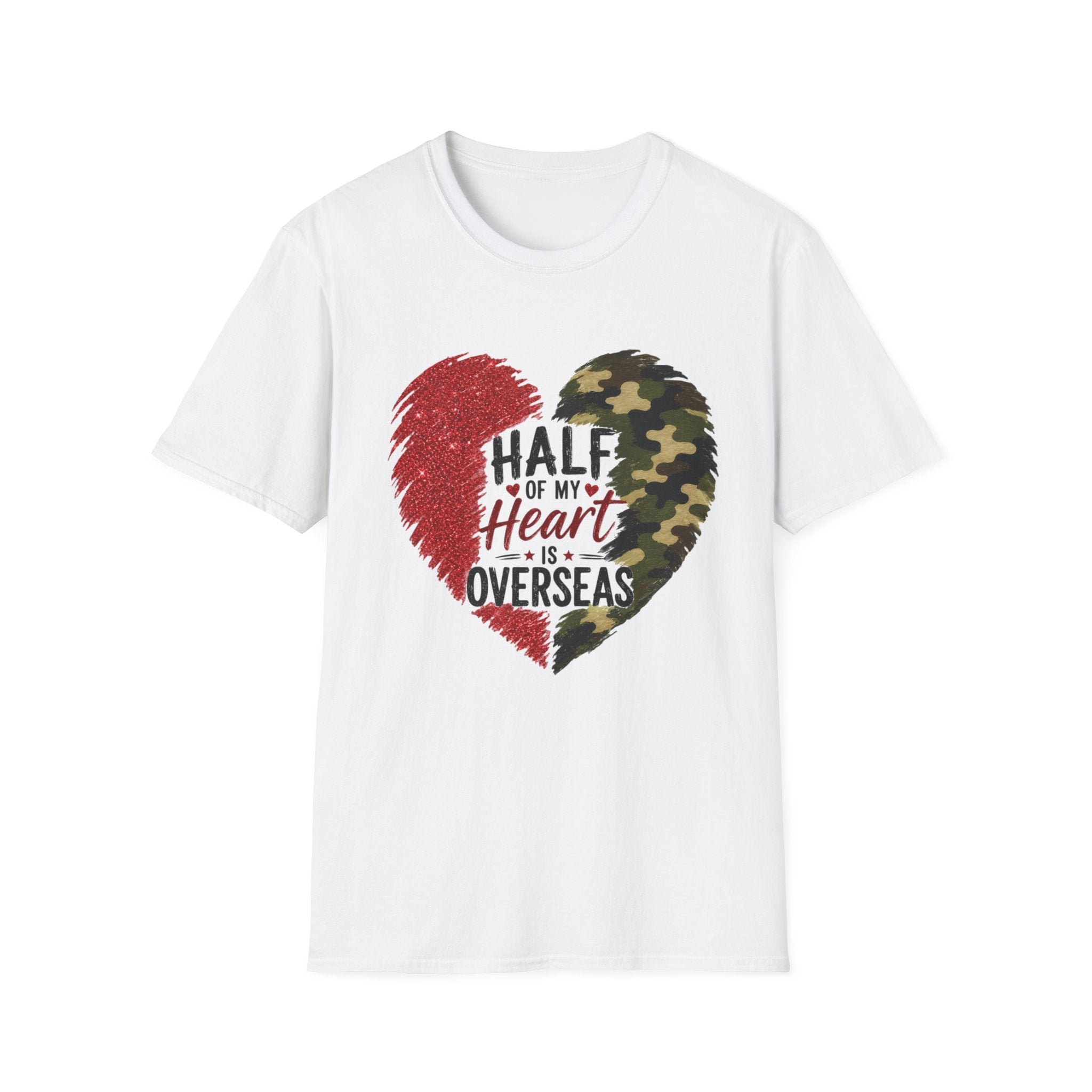 Half My Heart Is Overseas Camo and Red Heart T-Shirt