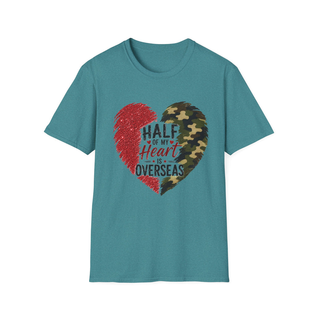 Half My Heart Is Overseas Camo and Red Heart T-Shirt