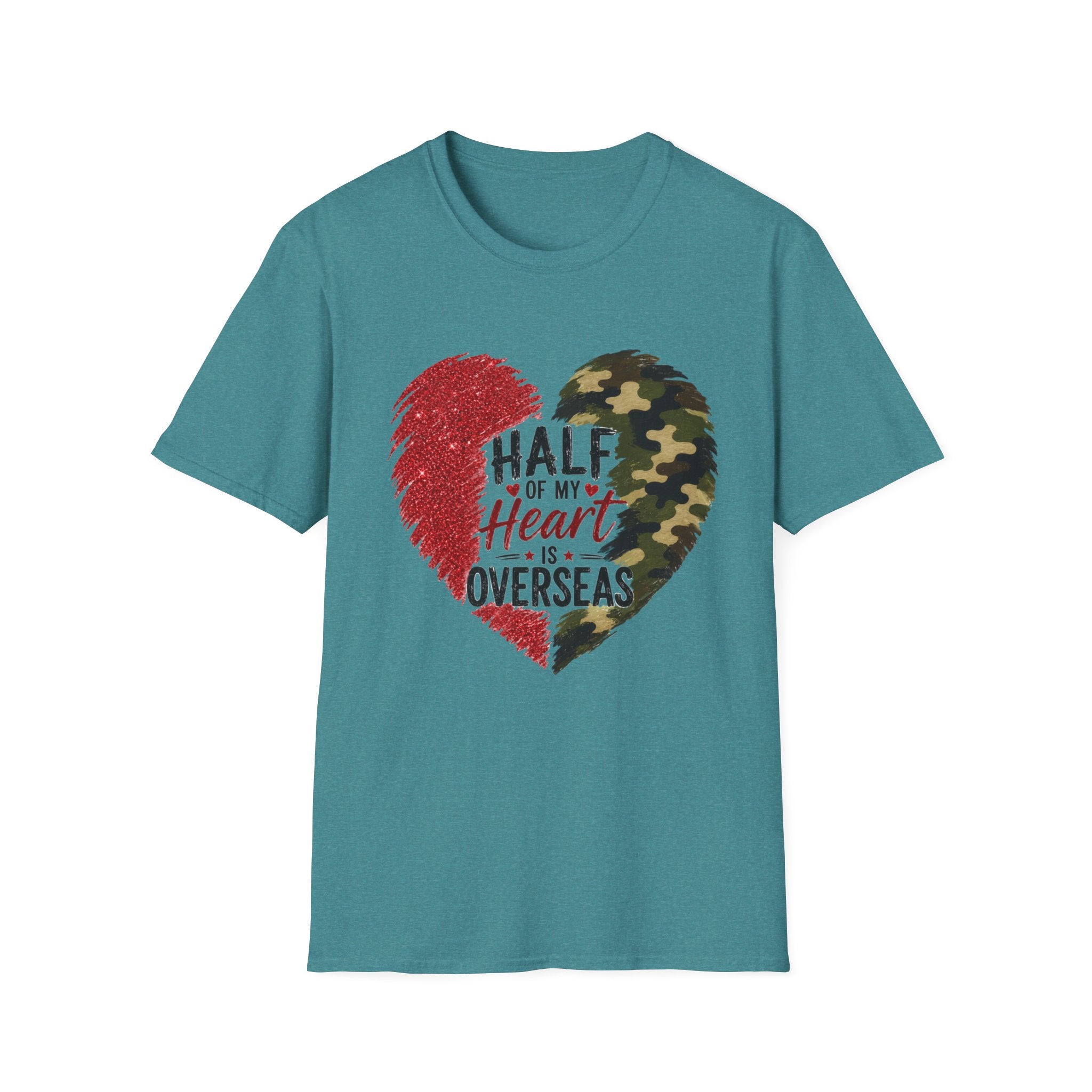 Half My Heart Is Overseas Camo and Red Heart T-Shirt