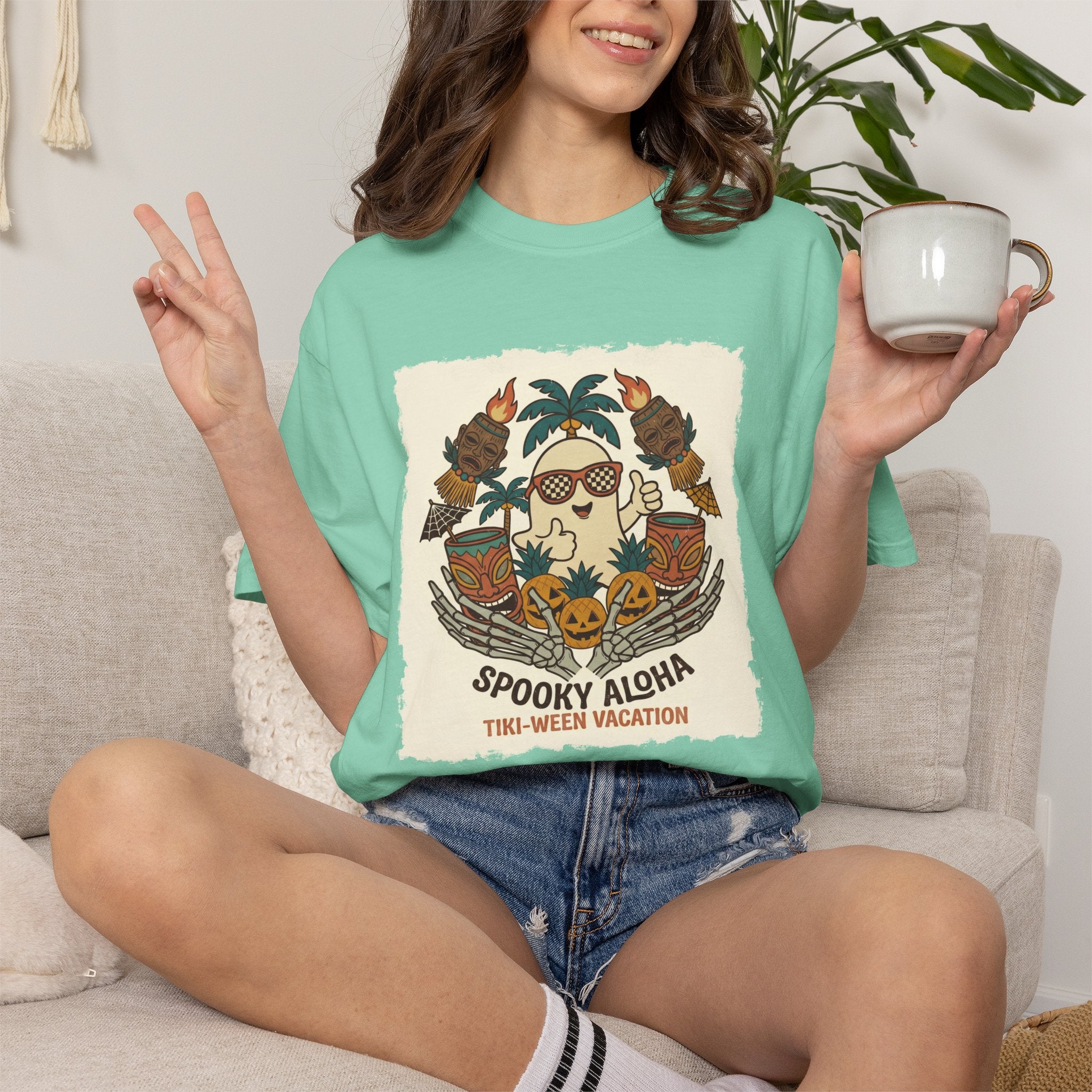Spooky TikiWeen SummerWeen Ghost Comfort Colors TShirt