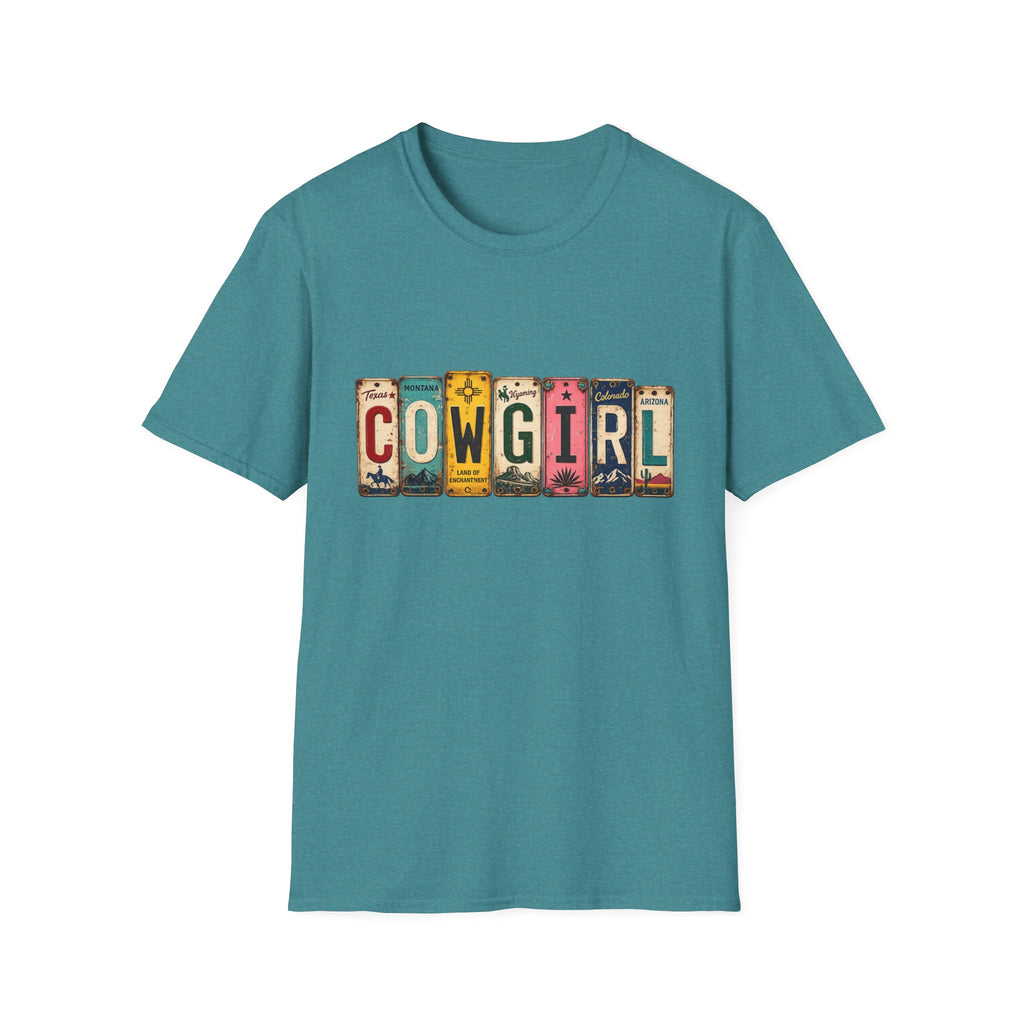 Western Cowgirl License Plate Letter T-Shirt