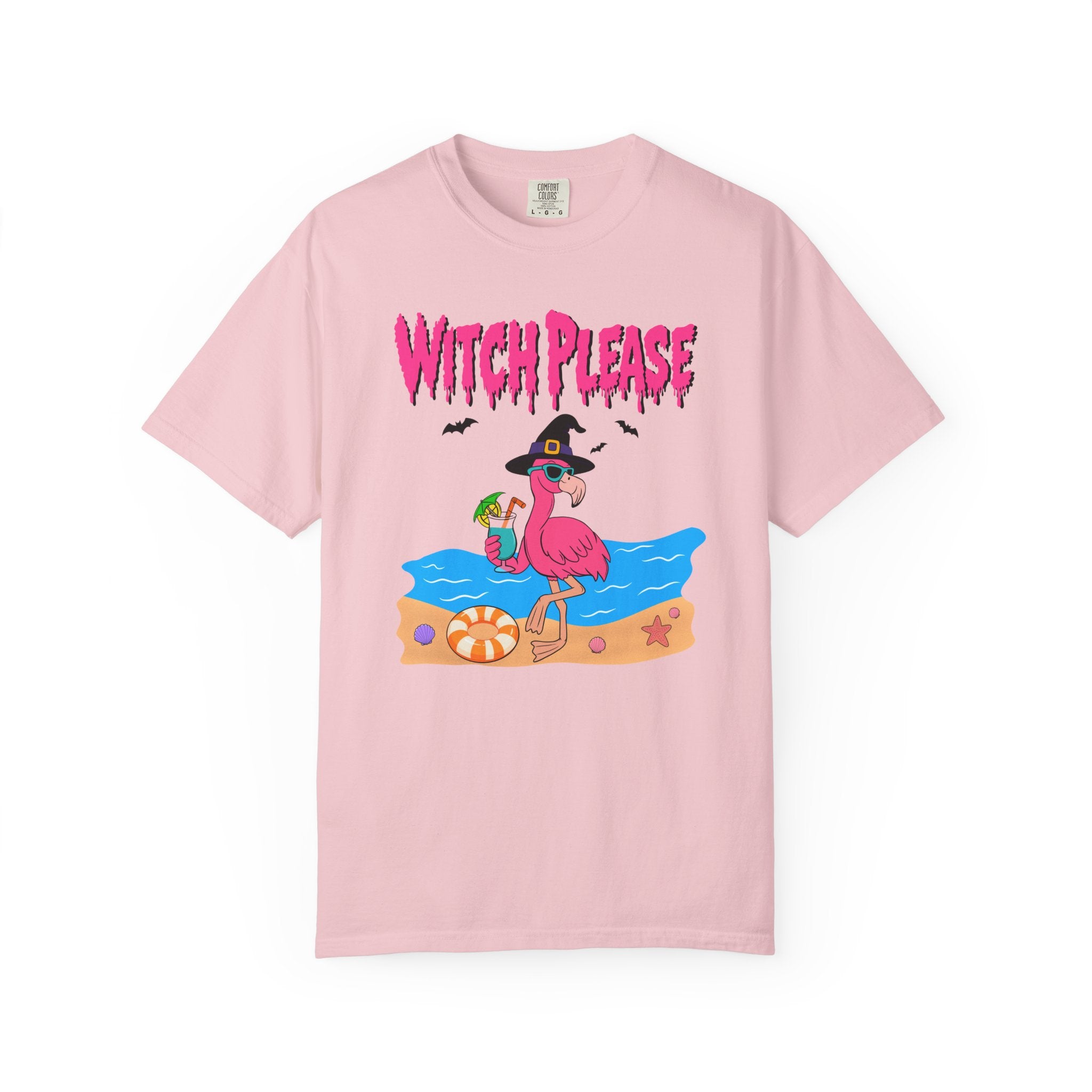 Witch Please Flamingo Halloween Beach Graphic T-Shirt