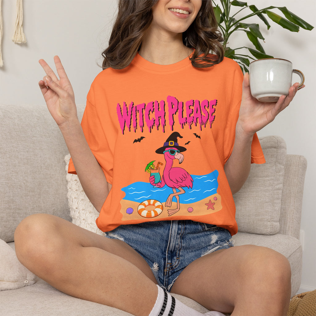 Witch Please Flamingo Halloween Beach Graphic T-Shirt