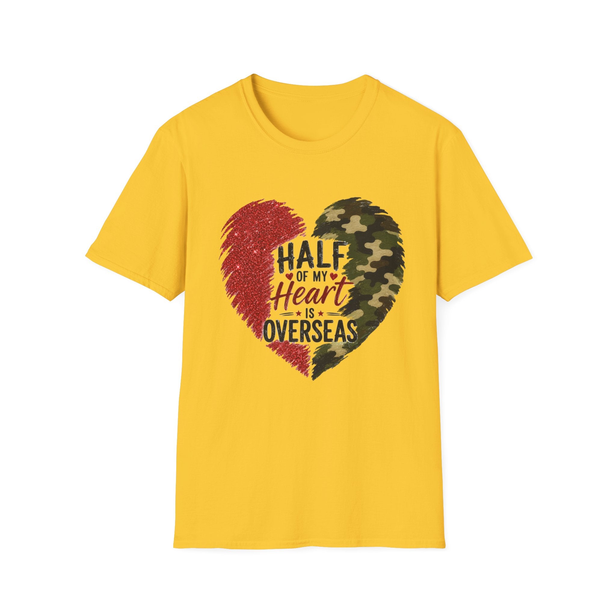 Half My Heart Is Overseas Camo and Red Heart T-Shirt