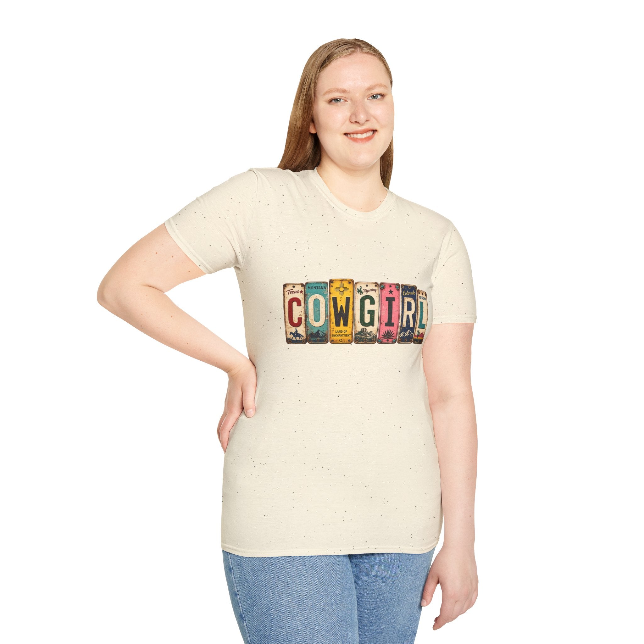 Western Cowgirl License Plate Letter T-Shirt