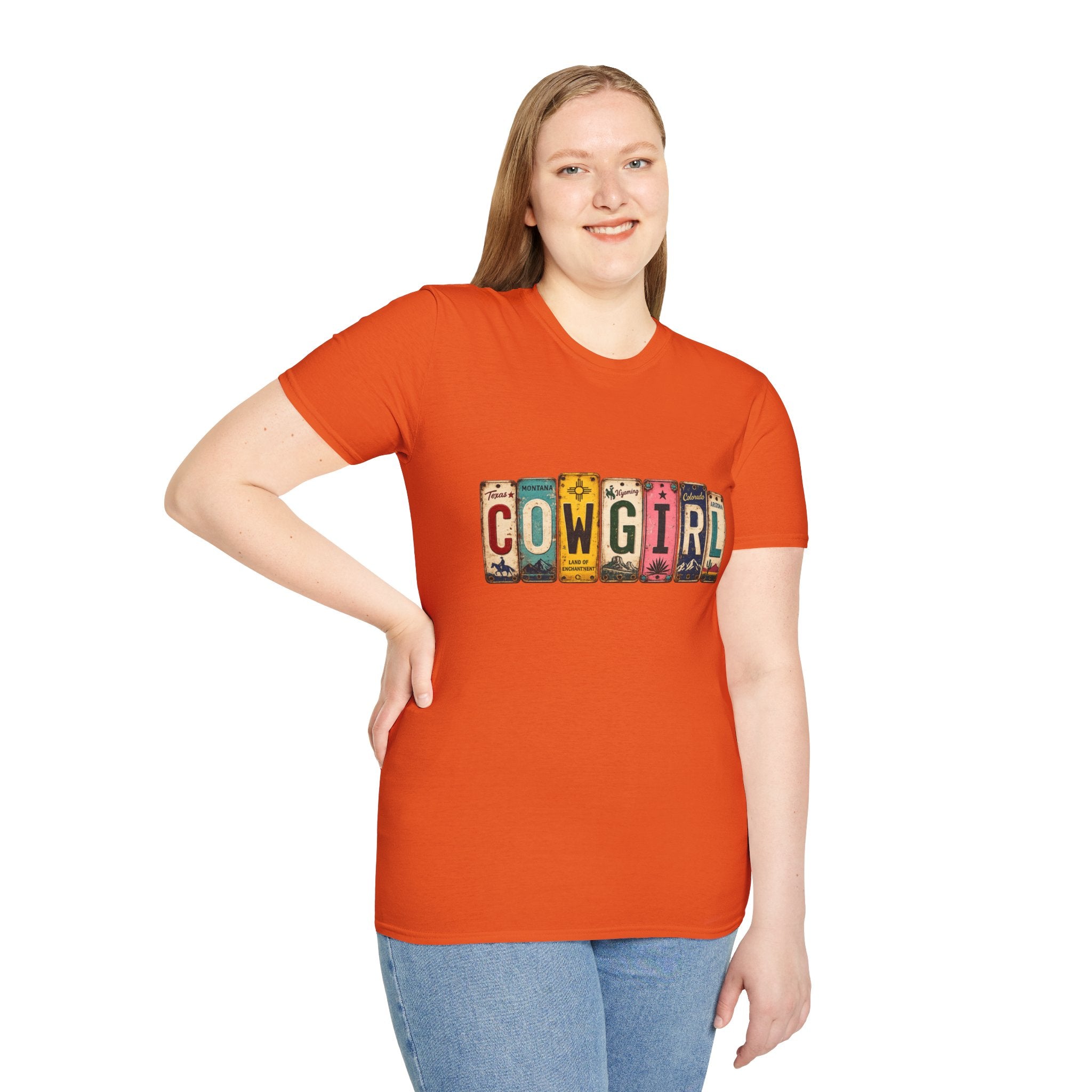 Western Cowgirl License Plate Letter T-Shirt