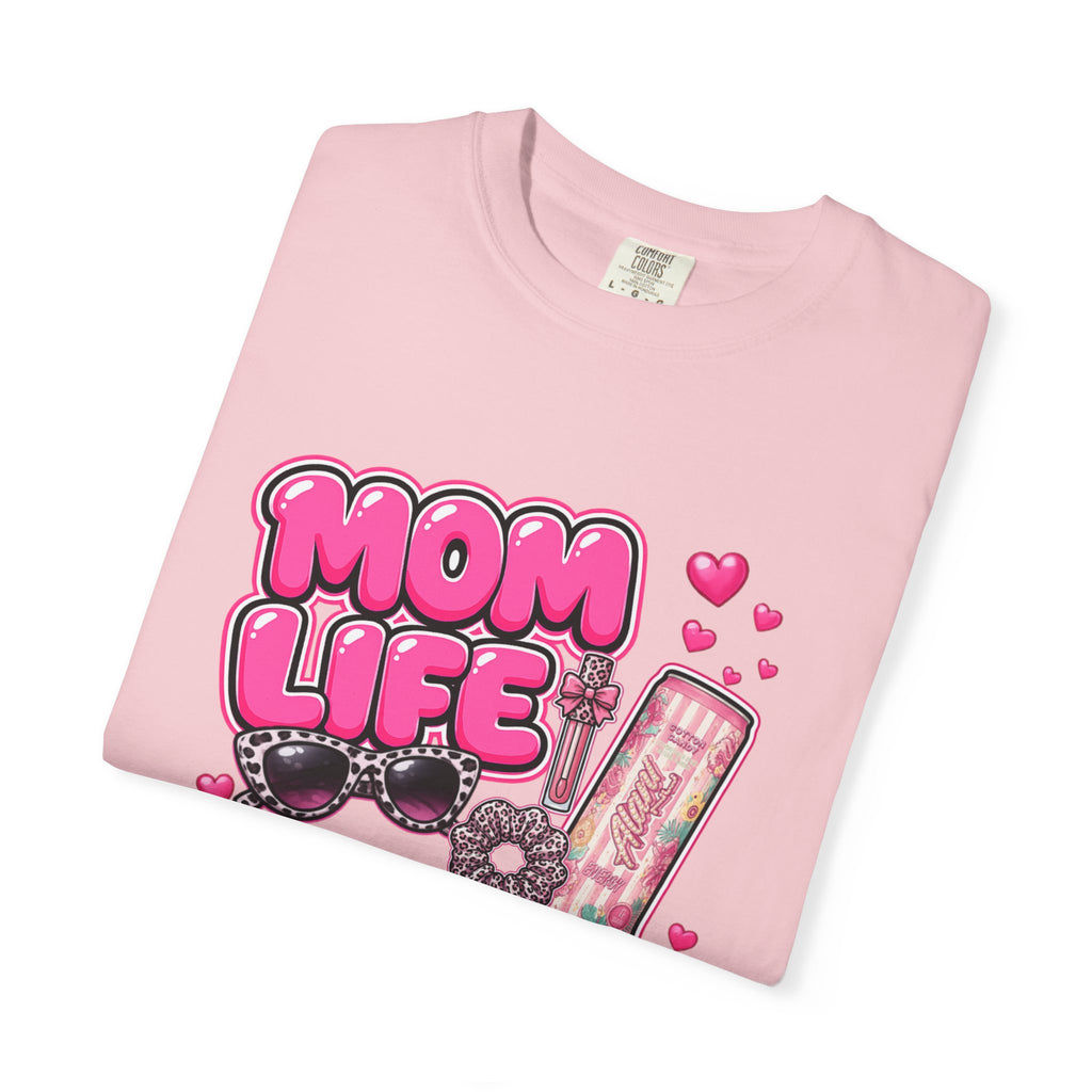 Mom Life Graphic Comfort Colors T-Shirt With Sunglasses and Energy Drink