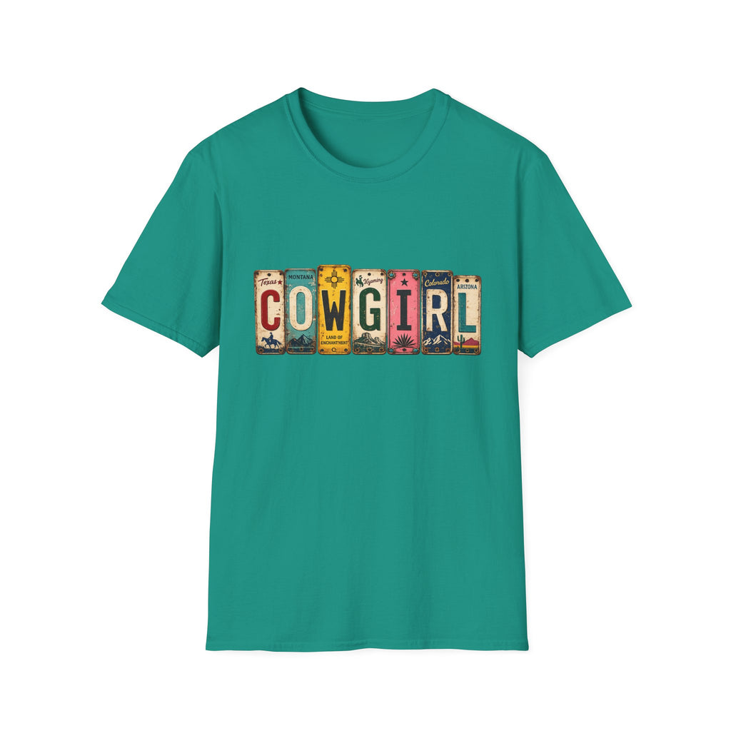 Western Cowgirl License Plate Letter T-Shirt