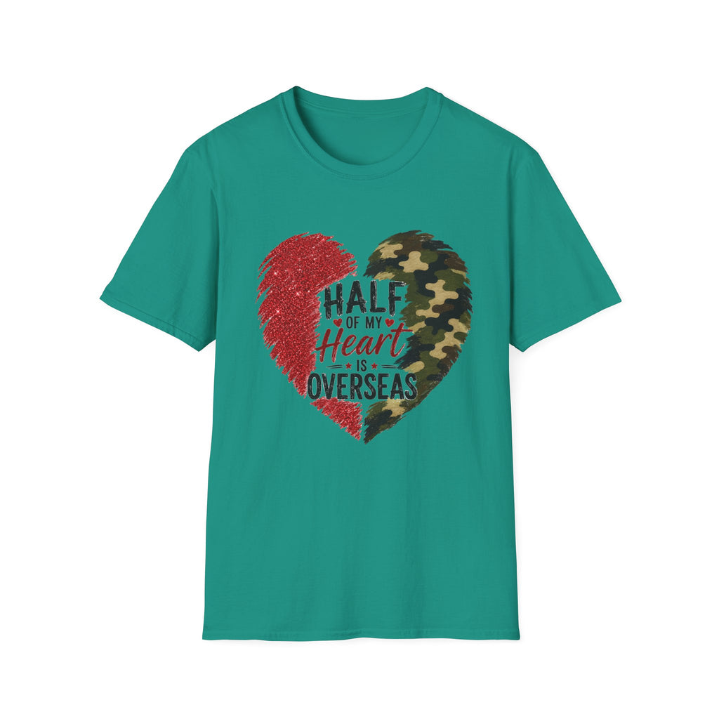 Half My Heart Is Overseas Camo and Red Heart T-Shirt