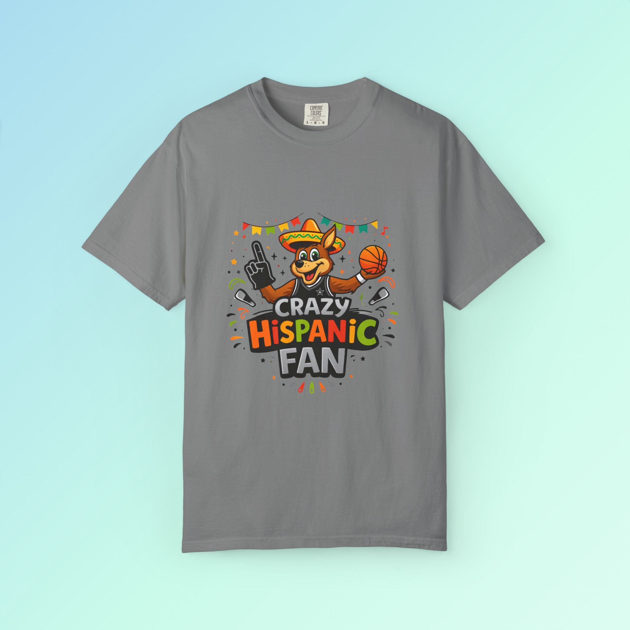 Crazy Hispanic Fan T-Shirt | Mascot Basketball Design, Fiesta Colors