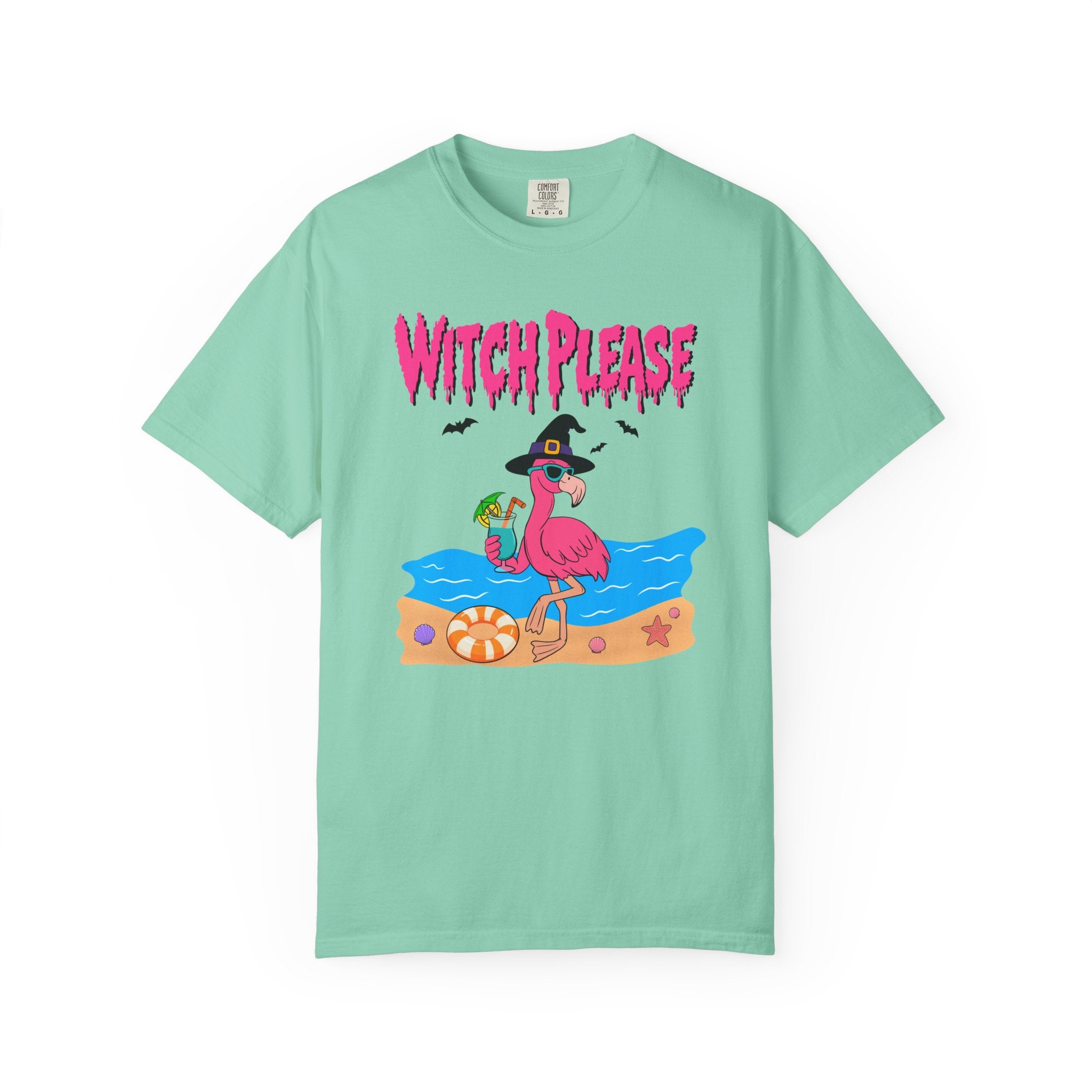 Witch Please Flamingo Halloween Beach Graphic T-Shirt
