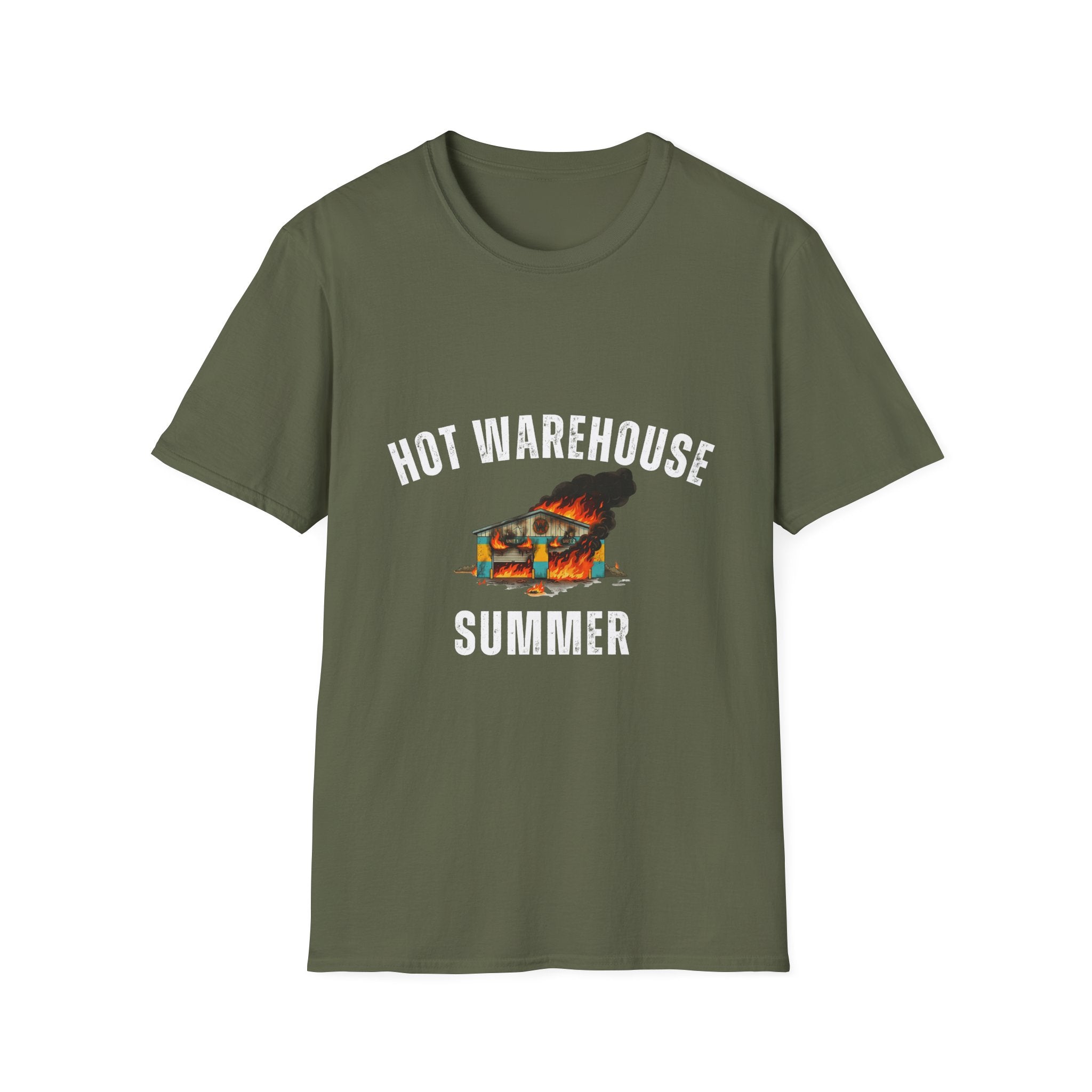 Hot Warehouse Summer T-Shirt- Vintage Flaming Warehouse Graphic Tee