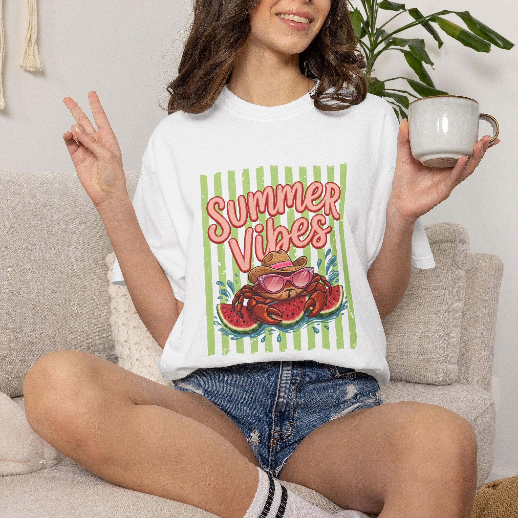 Summer Vibes Watermelon Crab Comfort Colors TShirt