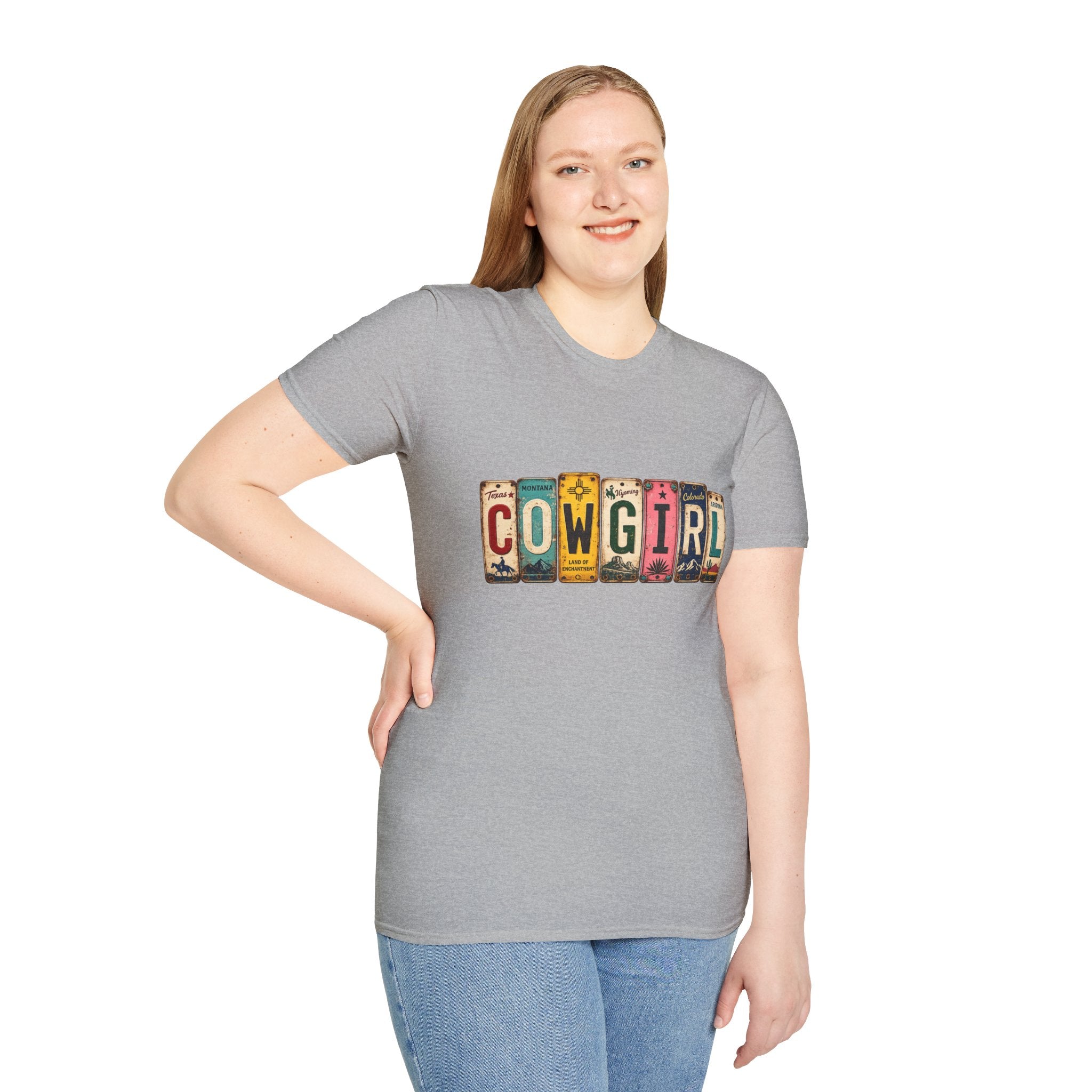 Western Cowgirl License Plate Letter T-Shirt