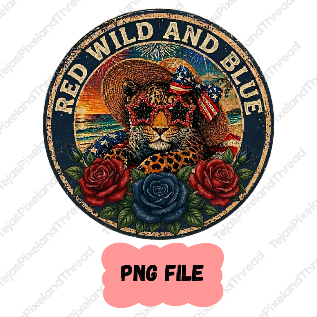 Red Wild and Blue Cheetah Print PNG