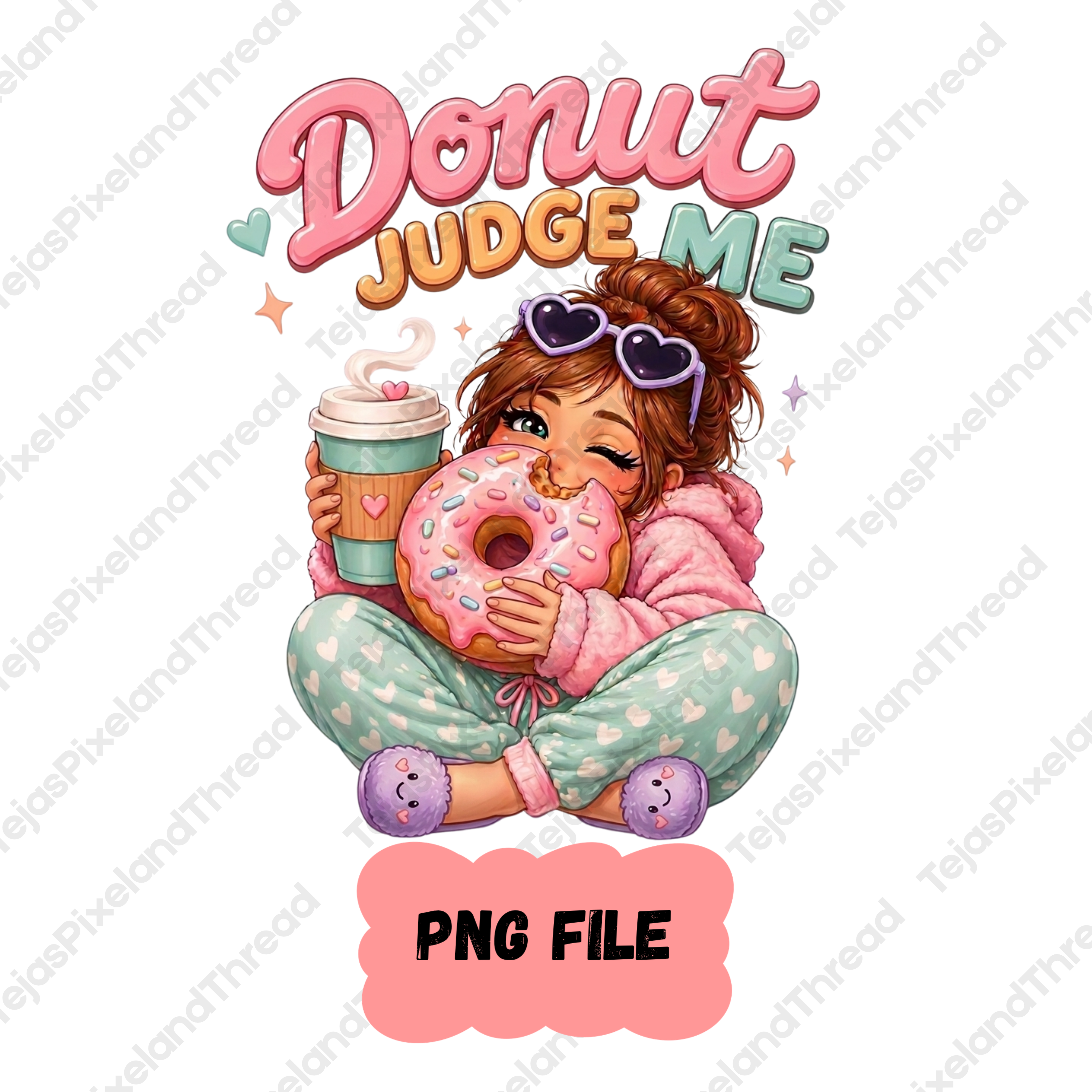 Donut Judge Me Girl with Coffee PNG