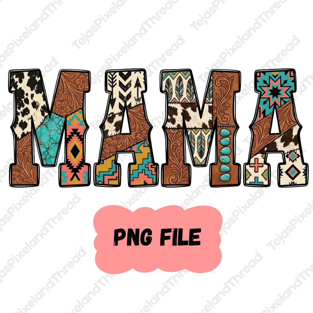 Western Vintage Patchwork Mama PNG