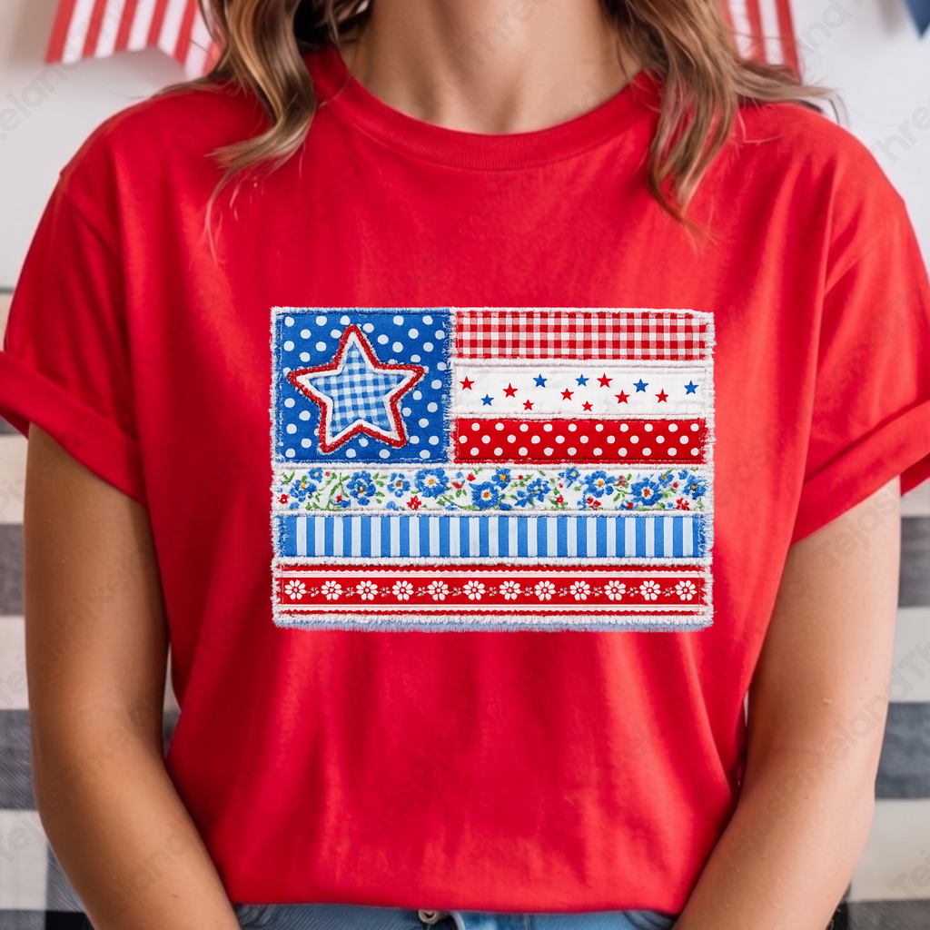 Cute Vintage Patchwork American Flag PNG