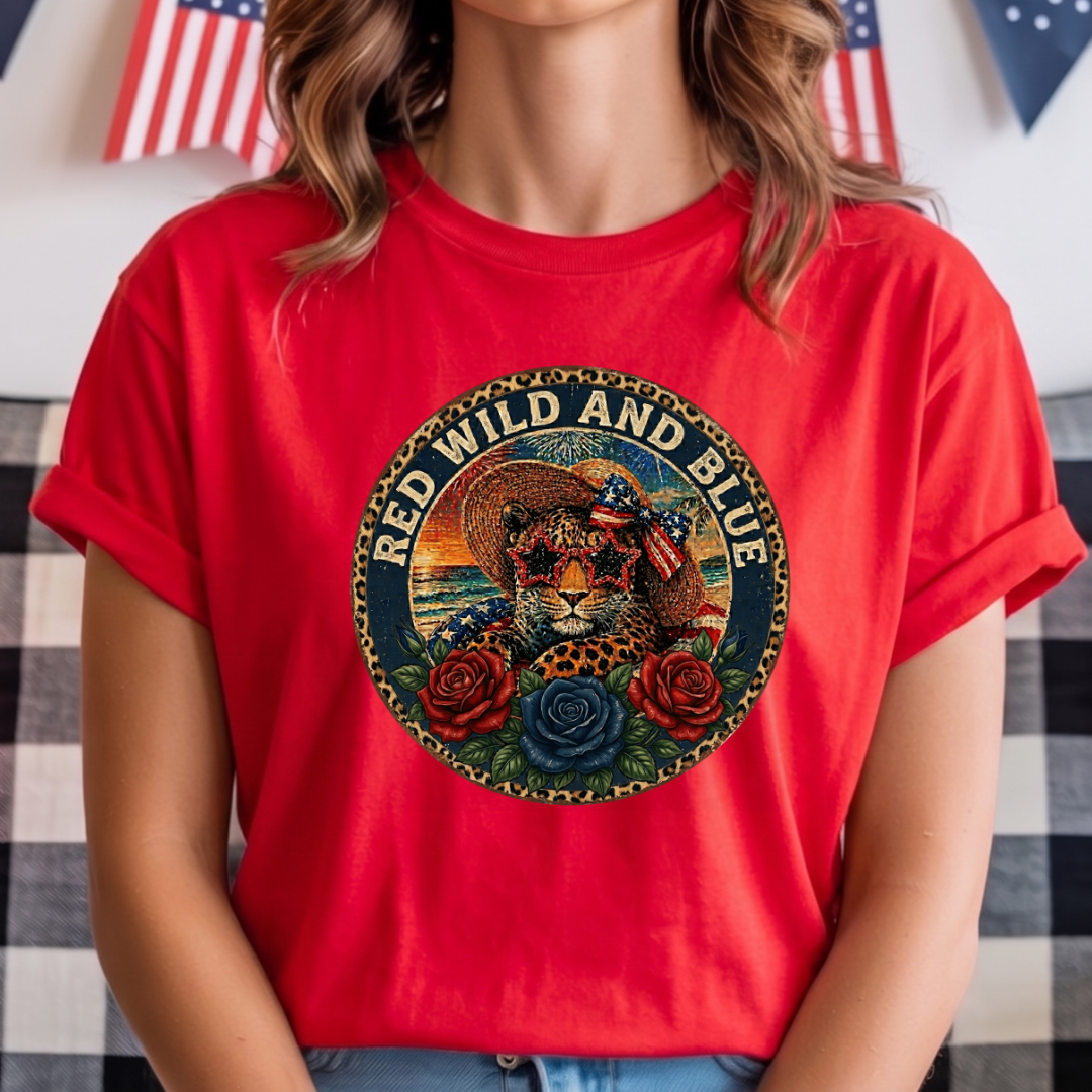 Red Wild and Blue Cheetah Print PNG