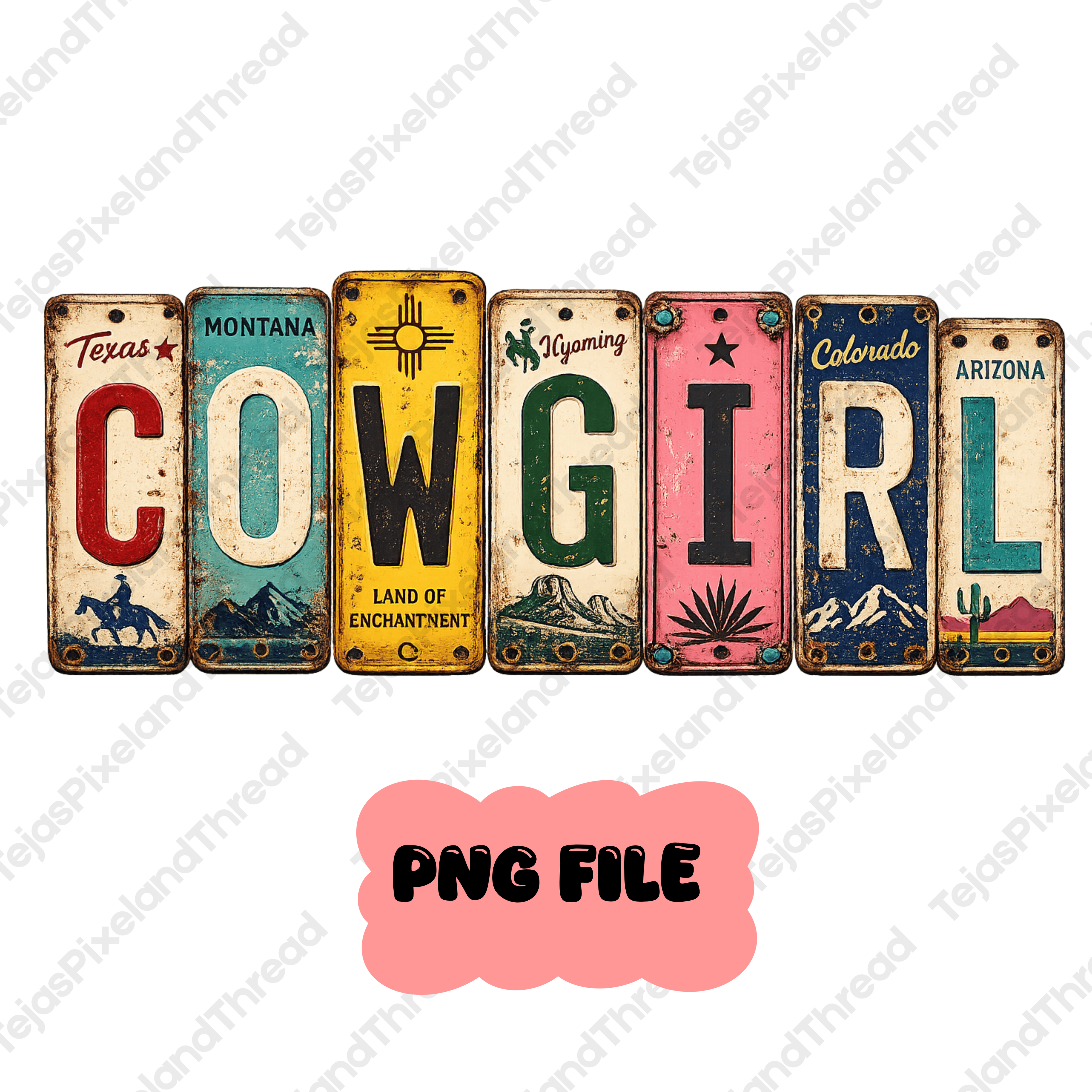 Rustic License Plate Cowgirl PNG