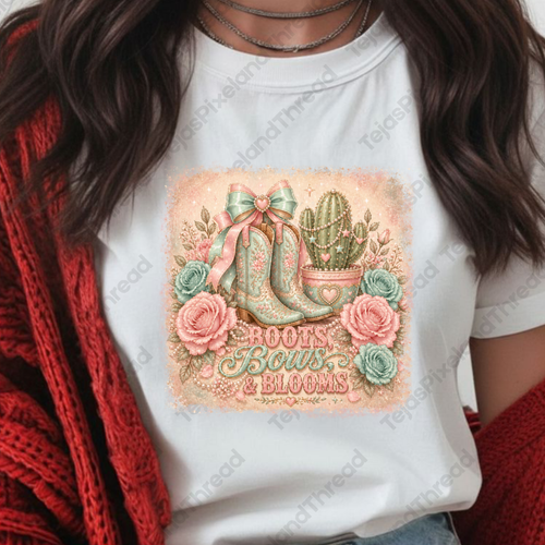 Adorable Pink Western Boots and Blooms PNG