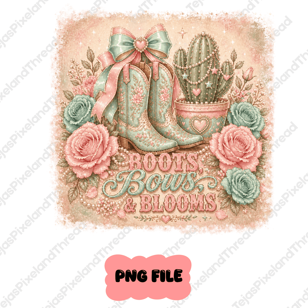 Adorable Pink Western Boots and Blooms PNG