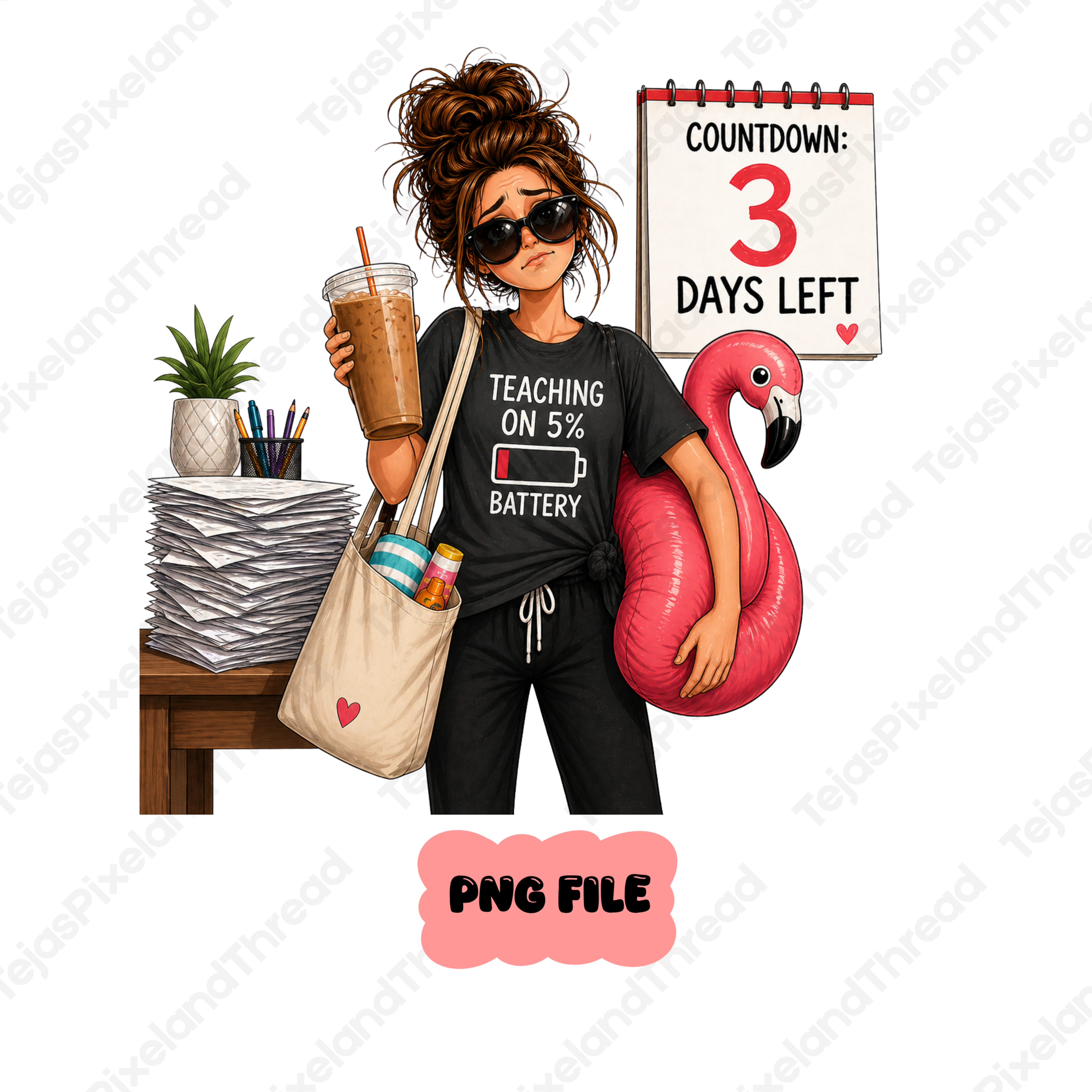 Tired Teacher with Messy Hair PNG